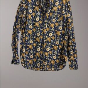Floral Button-Up Shirt in Blue and Yellow